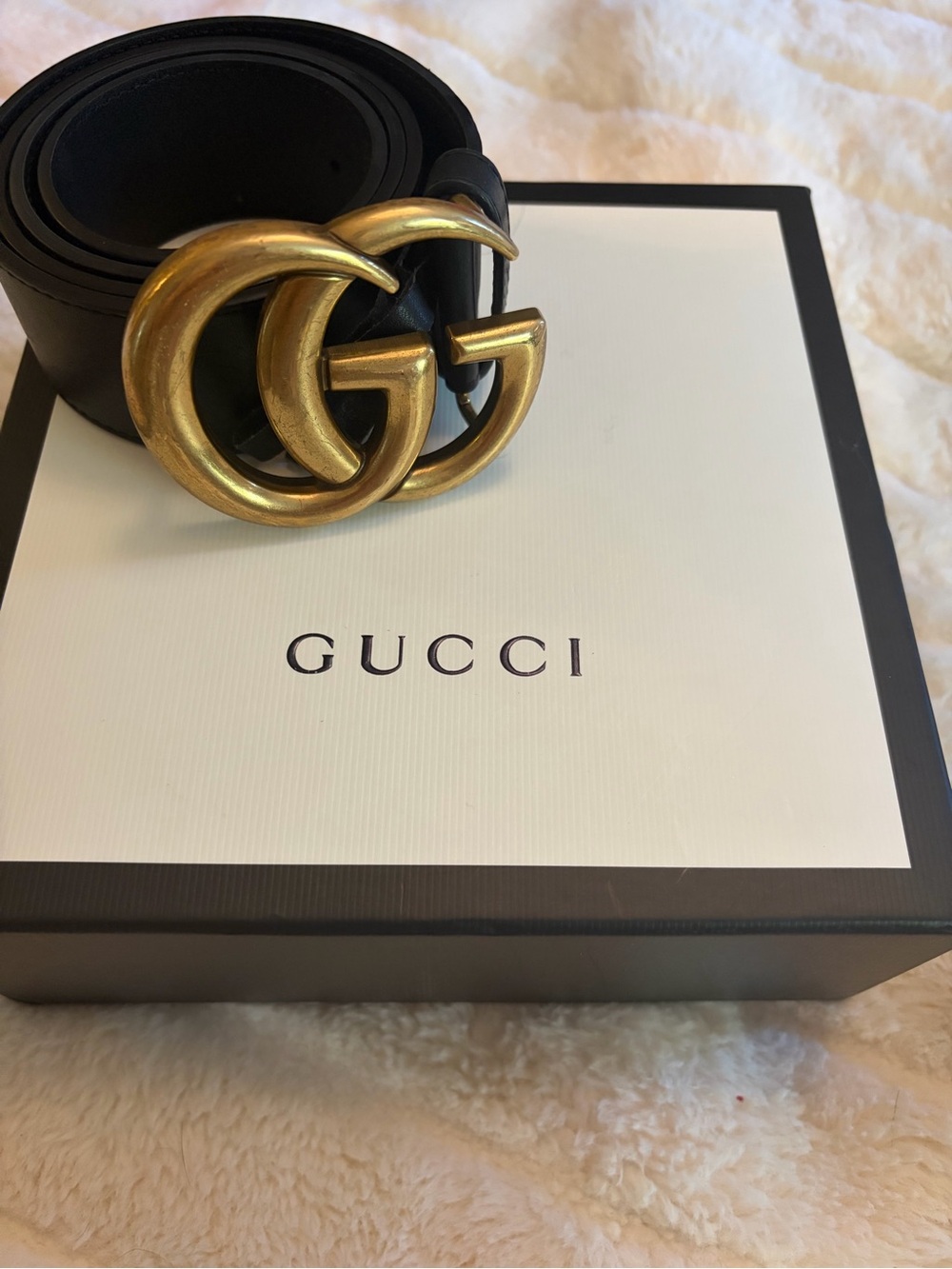 Gucci Black Leather Belt with Gold Double G Buckle